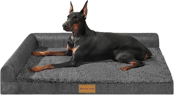 Patas Lague Orthopedic Large Dog Bed Washable Pet Sofa Bed 42X28 Dark Grey | 2-Sided Bolster Egg-Crate Foam Dog Couch Large Sized Dogs, Waterproof Removable Washable Cover, Nonskid Bottom Pet Crate Mat