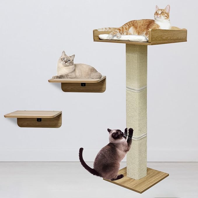 GarveeLife Cat Window Perch with Tall Scratching Posts and 2 Platforms, 40 in Sisal Climbing Tree Hammmock with Suction Cups, 2 Install Ways, Cats Window Bed with Removable Cushion