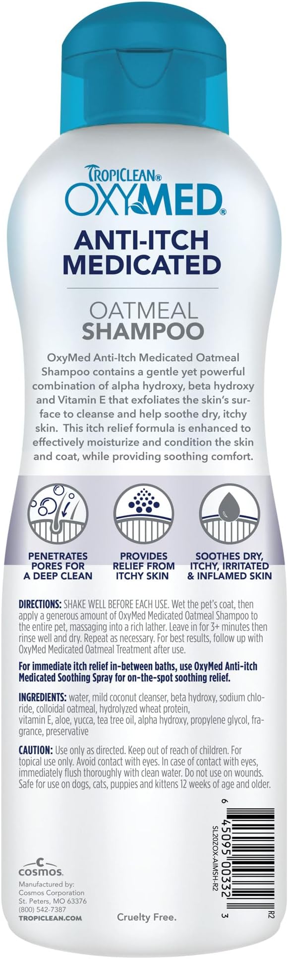 TropiClean OxyMed Medicated Dog Shampoo, Soothing Oatmeal Formula, 20oz | For Allergies & Itching | Dry Itchy Skin, Seborrhea & Hot Spots | Medicated Oatmeal | Cat Safe