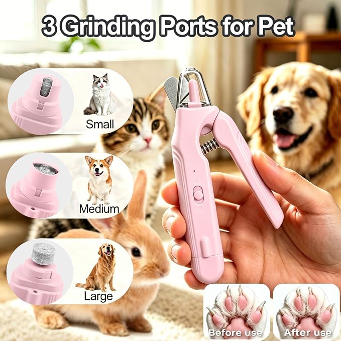 2-in-1 Dog Nail Grinder & Dog Nail Clipper for Sensitive Pets | Whisper-Quiet Claw Trimmer, with 2 LED Light & Safety Lock, Nail Clipping Collector Box, Painless Paws Grooming & Smoothing