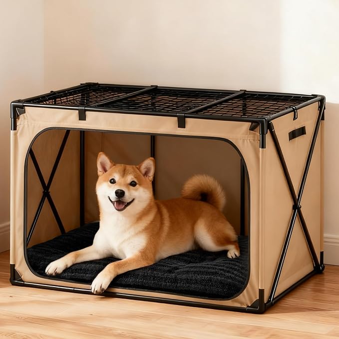 FURTIME Washable Dog Bed Large Sized Dogs, Deluxe Medium Dog Crate Beds | Comfy Fluffy Kennel Pad Anti-Slip Pet Sleeping Mat, Machine Washable Dogs Pillow, 35"x23"x3.5", Black