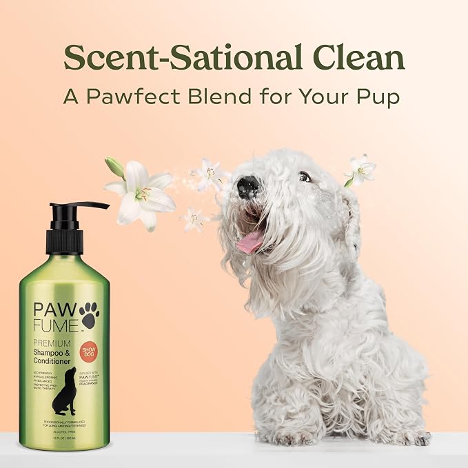 PAWFUME Deshedding Dog Shampoo and Conditioner, Show Dog, 4-Pack | Probiotic pH-balanced formula nourishes, detangles and deep cleans silky coats, salon-quality Shampoo for Dogs