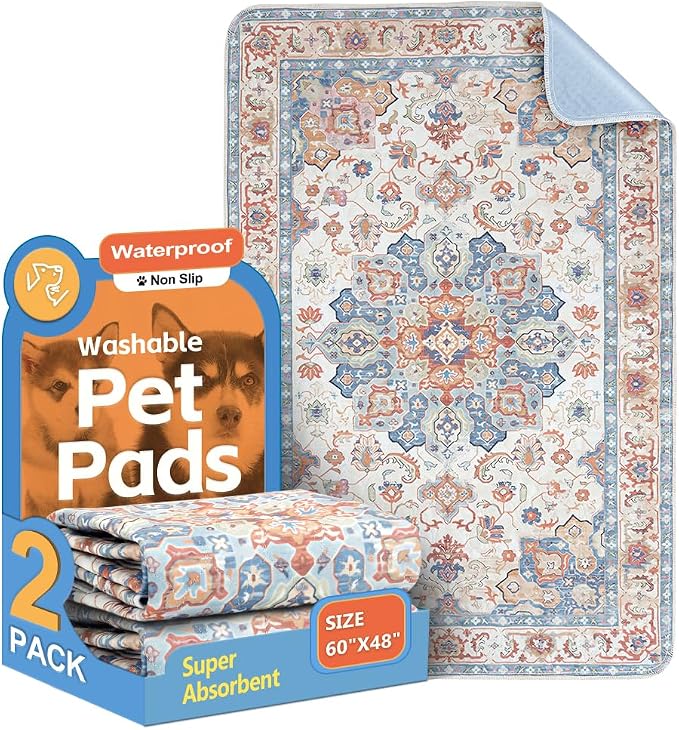 Washable Pee Pads for Dogs, 2 Pack Reusable Puppy Training Pads 60"x48" Super Absorbent Waterproof Dog Training Pads, Non-Slip Potty Pads, Whelping Pads Litter Mat Beige