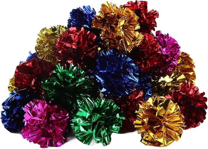 HERCHR 30 Pack Crinkle Balls Cats Sparkle Ball Colorful Mylar Balls Crinkle Paper Ball for Cats Interacting