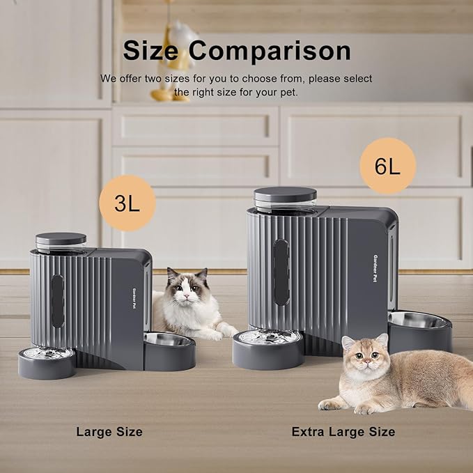 Gardner Pet Automatic Gravity Cat Food Feeder and Water Dispenser Stainless Steel Two-in-One Set Large Capacity Dispenser for Pets Dogs, Puppies, Kittens-(1.6 Gallons x 2)