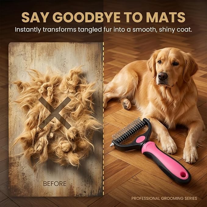 Dematting Comb for Dogs and Cats, Undercoat Rake Pet Brush for Long Hair, Deshedding Dog Brush Removes Tangles Knots and Loose Fur, Grooming Tool for Thick Coats (Blue L*2)