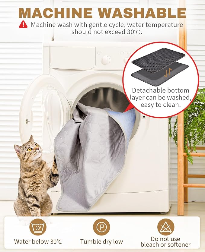 Fostanfly Cat Litter Mat, Machine Washable, Extra Large XL 45"x27", Black | Kitty Litter Trapping Mat, Urine & Waterproof, Double Layer Design, Honeycomb Scatter Control- Easy Clean for Floor