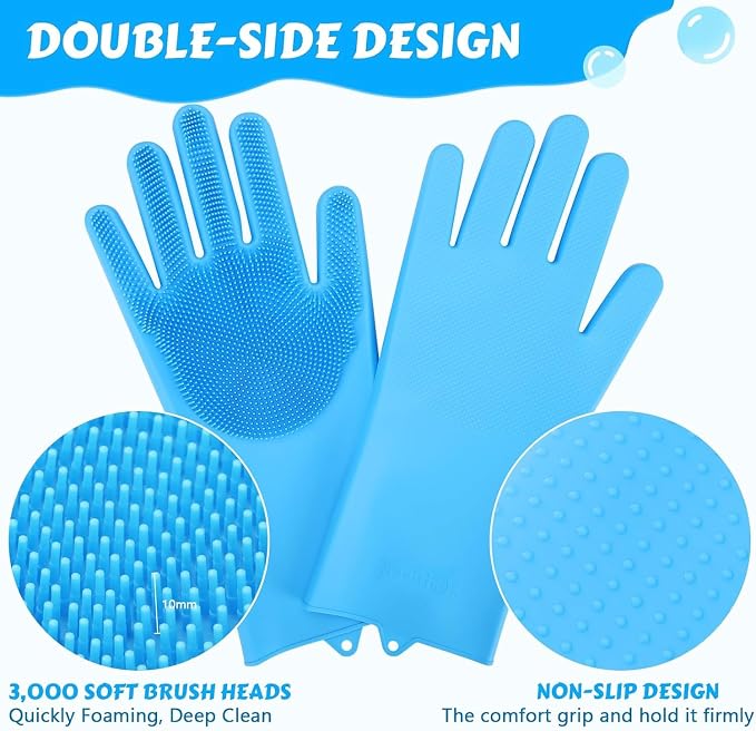 Pet Grooming Gloves & Brush Kit – 2-in-1 – Dog Washing Gloves Deshedding and Bathing Set for Dogs & Cats – Soft, Heat-Resistant, Easy to Clean – Massage Gloves & Scrubber Brush for Pets
