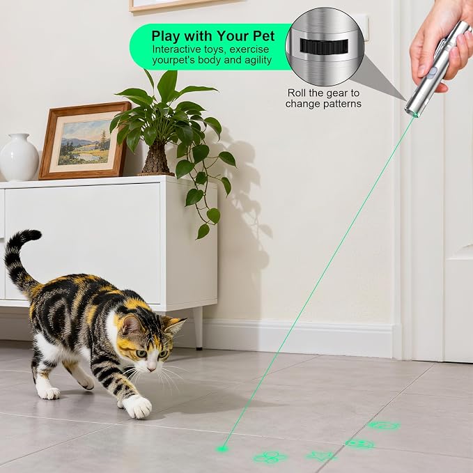 Waputne Cat Toy for Indoor Cats, USB Rechargeable Kitten Toys with 5 Adjustable Green Patterns, Interactive Chase Toys for Indoor Cats & Dogs, Training & Exercise Fun