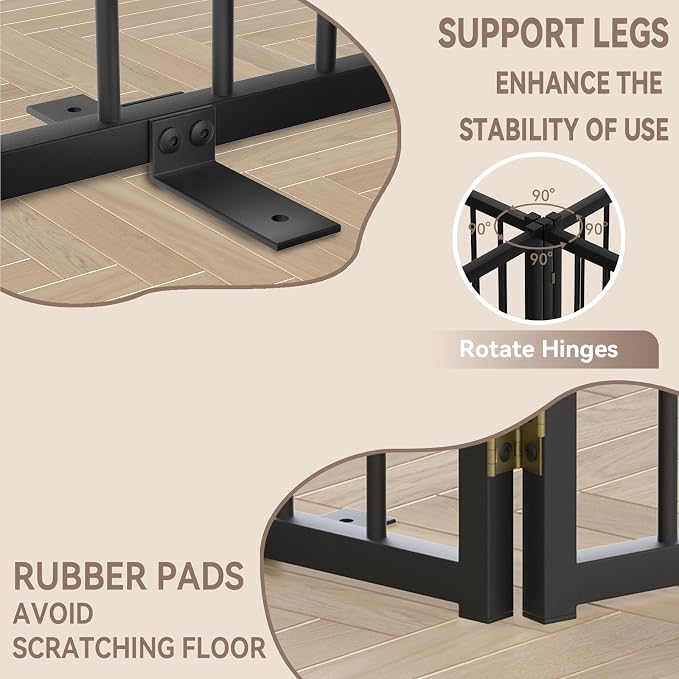 Snuowu 16" Freestanding Short Dog Gate for Small Dogs – Foldable & Retractable, Expands Up to 72" Wide, 6-Panel Pet Barrier for Doorways, Stairs & Hallways (Black)