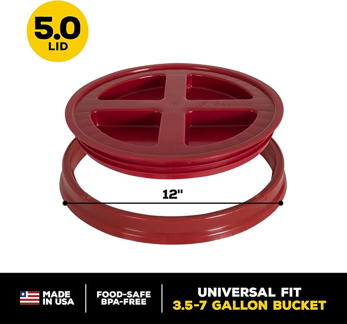 GAMMA2 Gamma Seal Lid - Pet Food Storage Container Lids - Fits 3.5, 5, 6, & 7 Gallon Buckets, Red, Made in USA