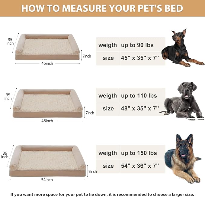 BFPETHOME Orthopedic Washable XXL Dog Bed for Senior Dog Cozy Sleep | Extra Large Waterproof Big Soft Pet Couch Bed for Dogs Relax with Removable Cover Supportive Egg Crate Foam Beige 48x35 Inch