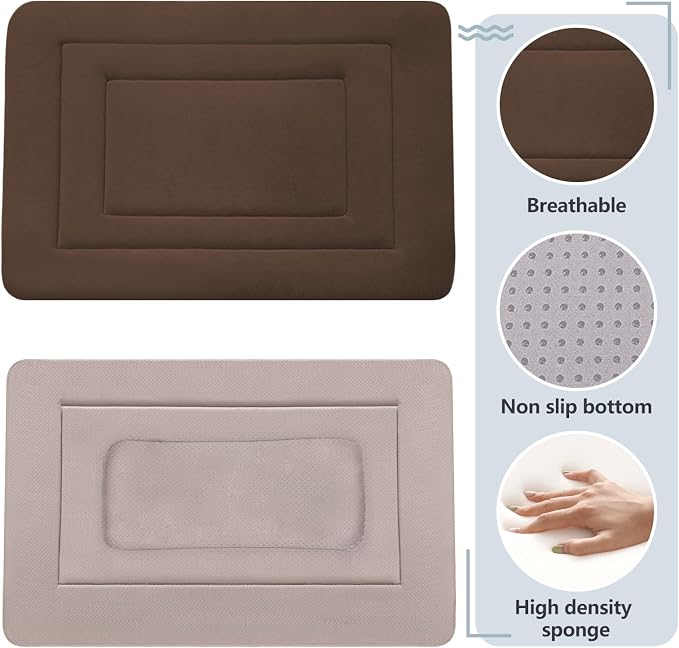 Dog Bed Soft Dog Crate Bed Pad Mat, 42 in Non Slip Bottom Washable Beds for Large Dogs, Pet Bed Mattress Kennel Pad, Dark Brown