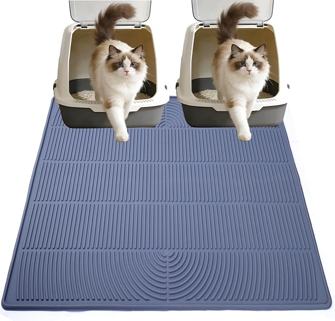47" x 35" Extra Large Cat Litter Mat, Heavy Duty Waterproof Litter Box Floor Mat for Multiple Cats, Jumbo Silicone Pad Traps Litter & Liquid, Machine Washable for Easy Cleaning, Grey