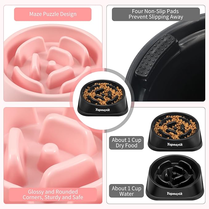 2 Pack Slow Feeder Dog Bowls for Healthy Eating, Non-Slip and Anti-Choking Design, Reduces Bloating & Overeating for Small Dogs, Easy to Clean