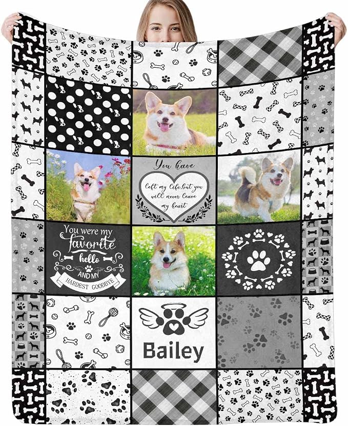 D-Story Custom Dog Blanket with Photo,Loving Memory of Loss Dog,Personalized Sympathy Blanket with Dogs Pictures and Name, Customized Pets Sympathy Remembrance Gift for Kids and a Grieving Pet Owner