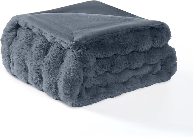Modern Threads Water-Resistant Faux Rabbit Fur Pet Blanket for Dogs & Cats – Ultra-Soft Couch, Bed & Crate Protector, 50x60 Navy Blue
