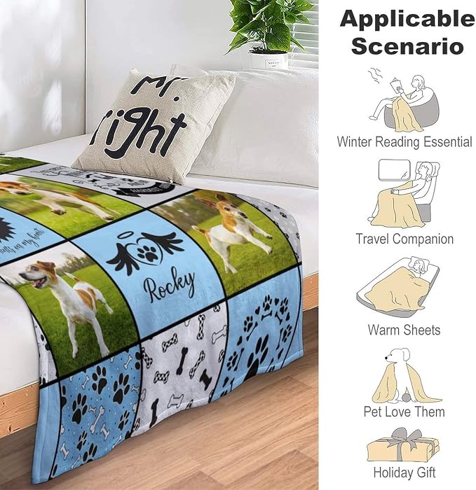Artsadd Personalized Blanket with Picture in Memory of Dog Custom Photo Blanket Memorial Pet Loss Sympathy Gift