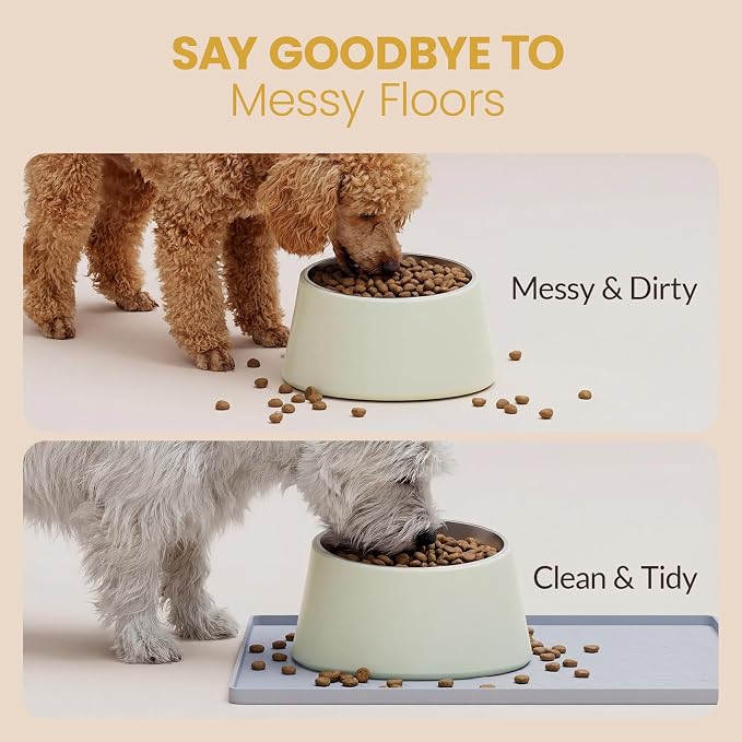Silicone Pet Feeding Mat - 100% Waterproof Dog & Cat Bowl Pad with Raised Edges - Protects Floors from Messy Eaters & Spills - Anti-Slip, 100% PET-Safe, Dishwasher Safe (Grey 28" x 20")