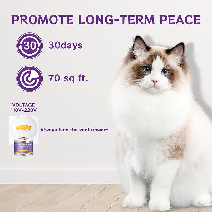 6-In-1 Advanced Cat Pheromone Calming Diffuser 120 Days (2 Plugs+4 Refills) | Relieve Anxiety, Help Reduce Fighting, Spraying & Scratching, Drug-Free & Odorless Safe Relaxation Solution