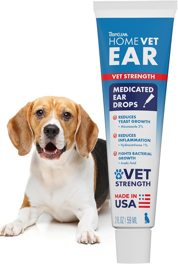 TropiClean HomeVet Medicated Ear Drops for Dogs, Vet Recommended, 2oz