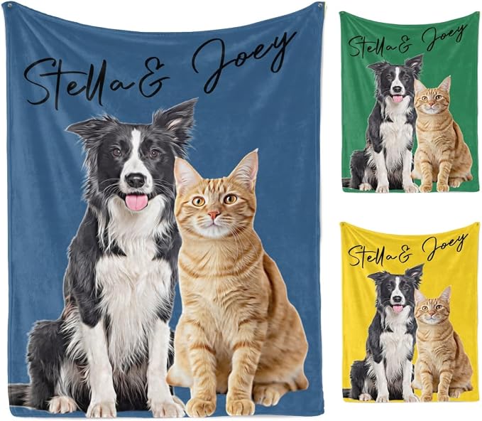 D-Story Custom Pet Blanket with Photo and Name, Personalized Dog Blankets for Cat Customized Pets Throw with Picture, Fleece Throw Blanket Gift