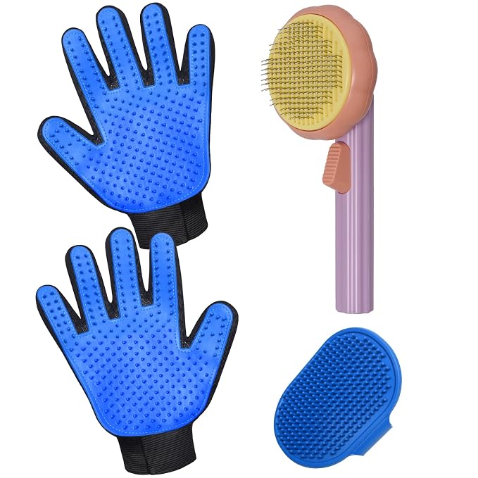 Cat Grooming Glove Brush, Pet Brush for Short and Long Haired Pets | Self-Cleaning Slicker Dog Bath Brush for Shedding and Grooming,Removes Loose Hair and Tangles,Promote Circulation