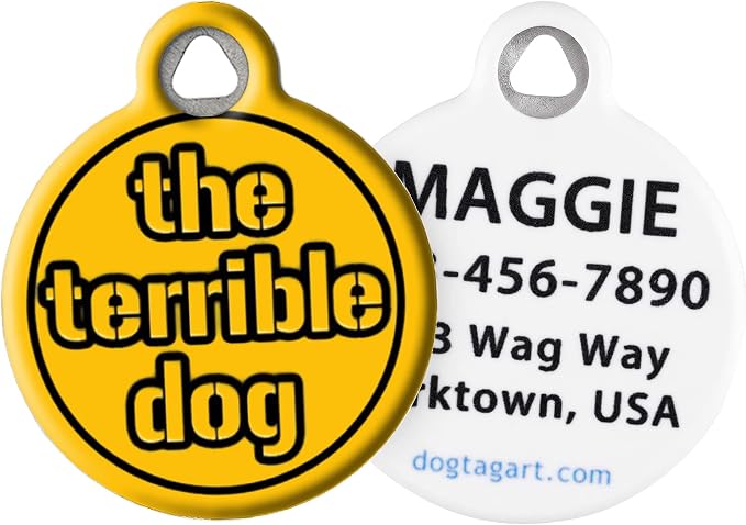 The Terrible Dog Sports Themed Pet ID Tags for Dogs, Silent Polymer Coated Stainless Steel Nametag - Small .875" Diameter