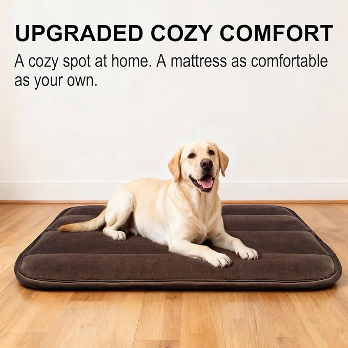 pobopobo Dog Crate Pad, Ultra Soft & Anti-Slip Kennel Mat, Secure Fit for Metal Crates & Dog Cages, Washable Cozy Bed for Small Medium Large Dogs (Dark Brown, L(34"*20"*1.5"))