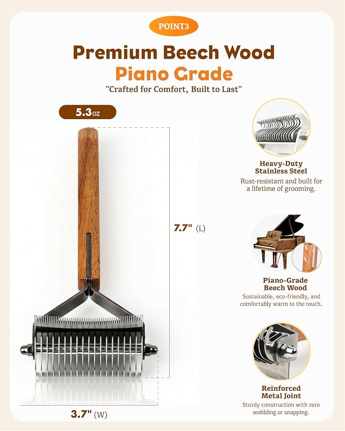 2-in-1 Deshedding & Dematting Brush for Long Haired Cats | Double-Sided Undercoat Rake for Shedding, Efficiently Removes Loose Hair & Tangles, Safe Detangler for Matted Fur