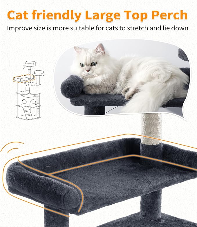 Made4Pets Cat Tree Tower 70in Cat Tower for Indoor Cats Kitten Tree Multi-Level Cat Tree with 2 Condo Furniture Activity Center with Scratching Posts Funny Toys Kittens Pet Play House, Grey