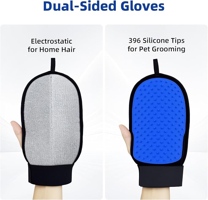 TQRR 2 in 1 Pet Hair Removal Glove for Dog & Cat, Silicone Pet Grooming Gloves, Reusable Magic Pet Hair Brush, Electrostatic Pet Hair Remover Tool for Sofa, Carpets, Furniture, Car Seats, Clothing