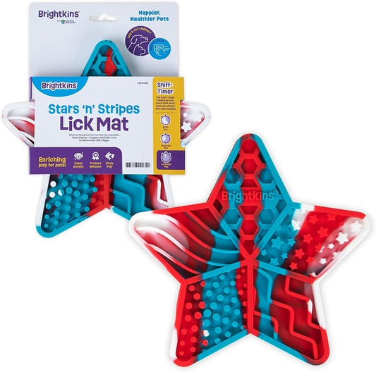 Brightkins Stars 'n' Stripes Lick Mat Mental Stimulation for Dogs,Feeding Treat Mats for Dogs and Cats,Enrichment Dog Food Mat,Puppy Training Tools,Cat Feeder Toy,Dog Toys Boredom,Slow Pet Feeder