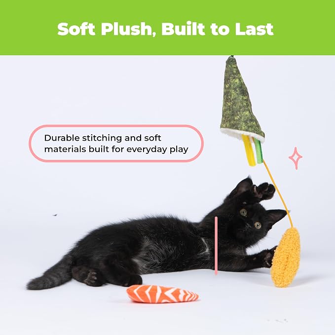 Catify by Best Pet Supplies Interactive Sushi Set Catnip Cat Toy for Indoor Cats & Kittens, Plush Pull-Out Toppings Chew Toys, Durable, Soft, Enrichment Play