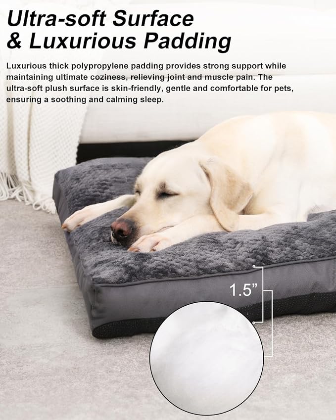 EMSLX Washable Cozy Plush Dog Crate Beds, 35“x 22”, Dark Grey | Soft Comfy Kennel Pad, Anti Slip Pet Sleeping Mat for Large, Jumbo, Medium, Small Dogs Breeds