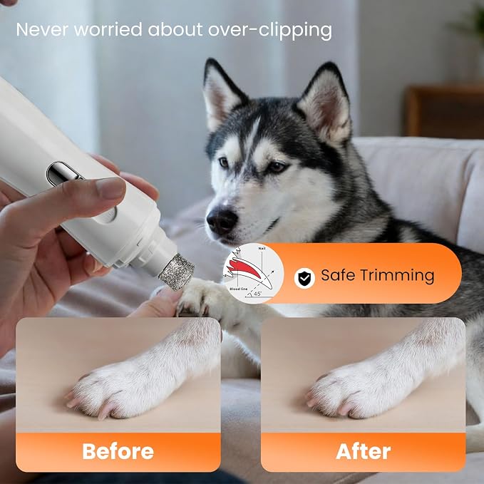 Tife Dog Nail Grinder for Dogs and Cats, Quiet Rechargeable | 2-speed electric pet nail trimmer with 3 grinding ports and diamond head for small dogs, large dogs, puppies and cats