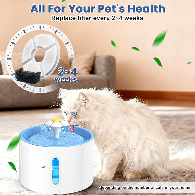 Cat Water Fountain Filter Replacement, 4 Pcs Cat Fountain Filters Dia is 5" with 3-Filtration System, Round Cats Carbon Filters Compatible with 81oz /2.4L Round Automatic Pet Fountain Water Dispenser