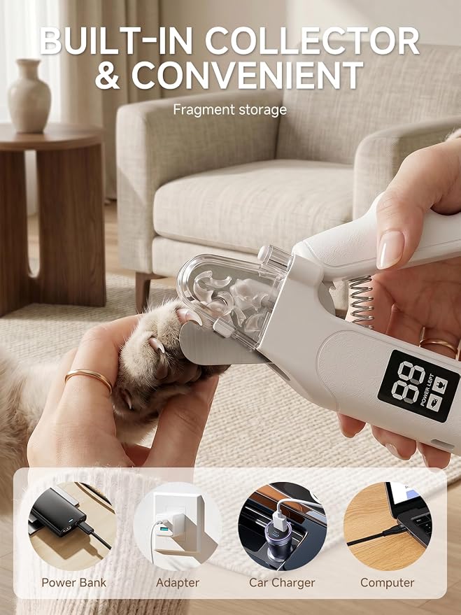 Dog Nail Clippers with Light, 2-in-1 Nail Clipper & Grinder Trimmer for Large Medium Small Dogs Cats, USB Rechargeable, Dual LED Quick Sensor & Safety Guard Portable Home Pet Grooming Tool
