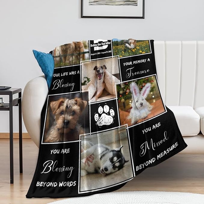 Personalized Dog Blankets with Photos Custom Dog Blanket with Pictures - Customized Pet Memorial Blanket Gifts for Loss of Dog, Loss of Pet Remembrance Gift, in Loving Memory Blanket for Dog Lover X