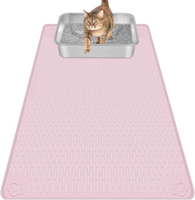Silicone Cat Litter Mat for Litter Box 34”x22” Large Cat Mat, Pink | Waterproof, Non-Slip, Leak-Proof Rug Mat with Lip, Easy to Clean, Extra Large Litter Catcher Mat for Floor