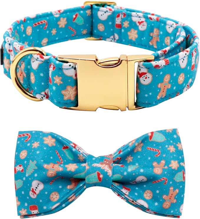 Lionet Paws Christmas Dog Collar with Bowtie Durable Adjustable Handmade Comfortable Bow Tie Dog Collar Cat Collar with Metal Buckle for XS Dogs Cats,Party,Festival,Holiday Style,Neck 8-12in