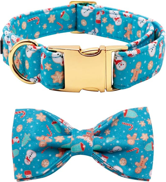 Lionet Paws Christmas Dog Collar with Bowtie Durable Adjustable Handmade Comfortable Bow Tie Dog Collar Cat Collar with Metal Buckle for XS Dogs Cats,Party,Festival,Holiday Style,Neck 8-12in