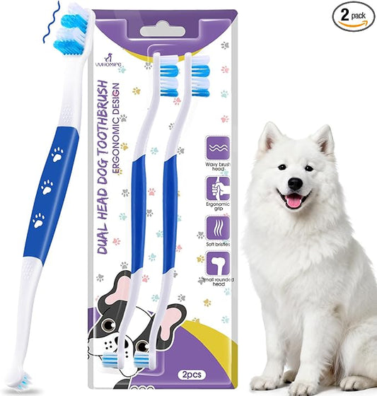 Dog Toothbrush, Dual-Head, for Medium-Large Dogs,Blue | Soft Bristles for Gentle Cleaning, 60° Curved Bristles for Better Coverage, Comfortable for Sensitive Gums