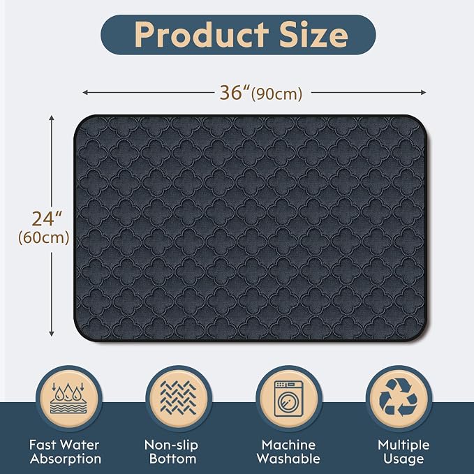 FunFurry Washable Pee Pads for Dogs - 2 Pack Reusable Pee Pads，Waterproof Puppy Pads，Pet Training Pads，Super Absorbent with Dog Paw Shape Non-Slip Backing (Dark Grey, 24" X 36" - 2 Pack)