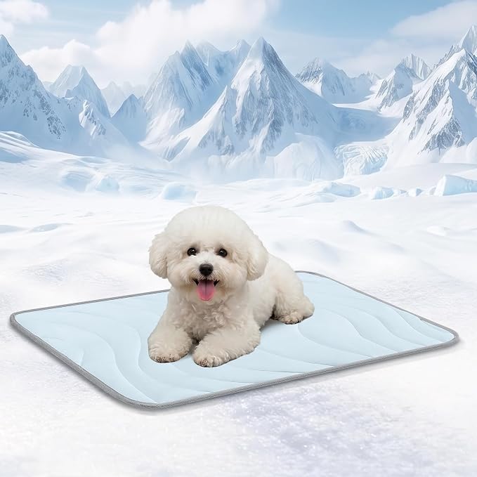 Cozyide Dog Cooling Mat, Q-Max>0.45 Thin Breathable Cooling Mat for Small Dogs, Washable Reversible Dog Pad for Four Seasons, 28" L x 22" W, Ocean Blue