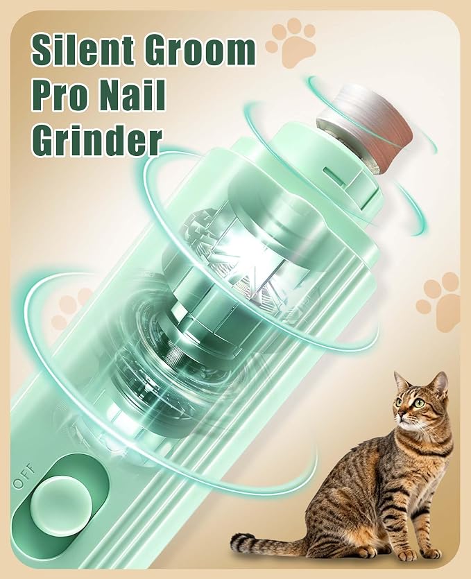 Silent Groom Pro Nail Grinder 2-in-1 Cat Nail Clipper with Light | Also Suitable for Nail Grinding for Small Dogs and Other Small Pets