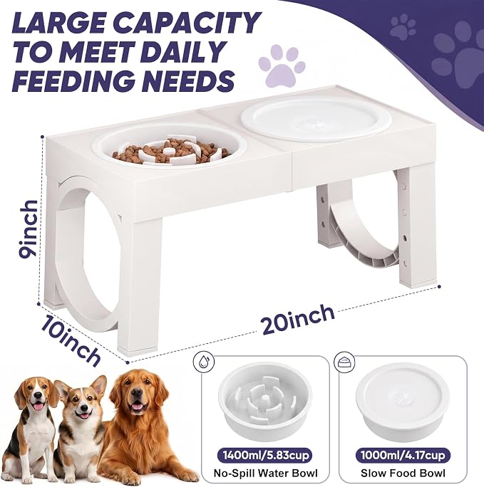 XIAZ Elevated Dog Bowls Large Breed Raised Dogs Bowl Stand Large/Medium Sized Dog Slow Feeder Dogs Bowls Food Water Stands 5 Heights Adjustable 9/11/12/14in Pet Feeder Dish Station