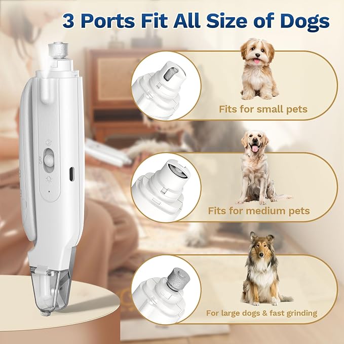 2-in-1 Dog&Cat Nail Clippers with Light, Type-c Pet Claw Trimmer & Grinder | Catpick care Rechargeable Nail Cutter, Stainless Blade, Safety Lock & Catcher Grooming for Small Medium Large Pets, White