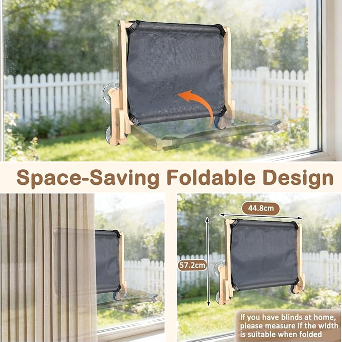 SZEE Cat Window Perch, Cooling Window Cat Bed with Cooling Mat, Foldable Pet Perch Hammock with Sturdy Wooden Frame & Large Suction Cup, with Soft Flannel Plush Backing for All-Season Use
