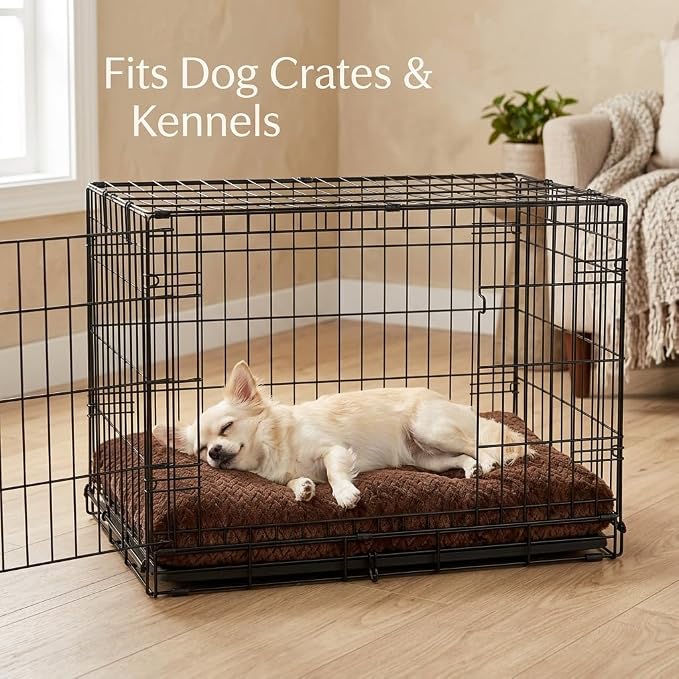 Small Dog Bed for Crate,22 Inch Washable Dog Crate Pad for Dog Cages,Soft Jacquard Flannel Puppy Kennel Bed with Anti-Slip Bottom,Fluffy Dog Mat for Small Dogs,Dark Brown